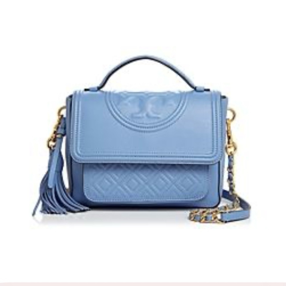 Tory Burch Fleming periwinkle small leather convertible crossbody bag lotus blue